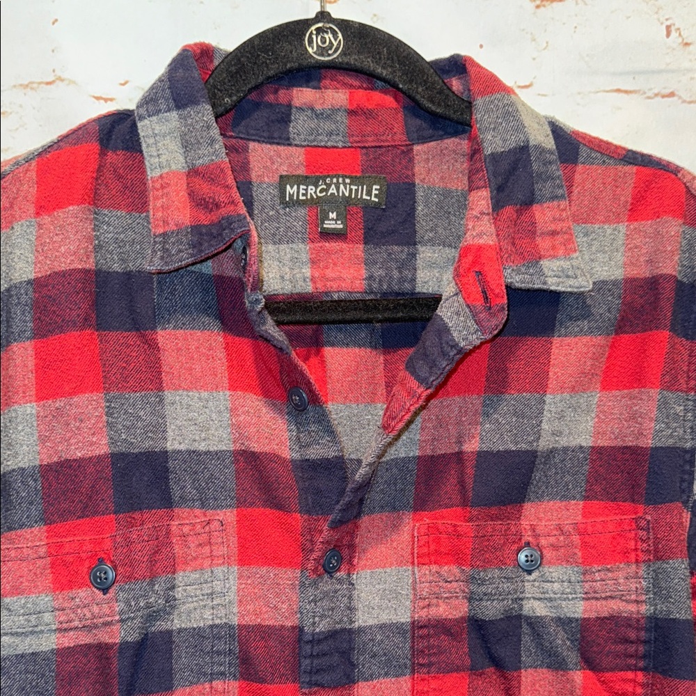 J. Crew Mercantile shirt Men’s Medium blue red gray check flannel button up M - Picture 2 of 7
